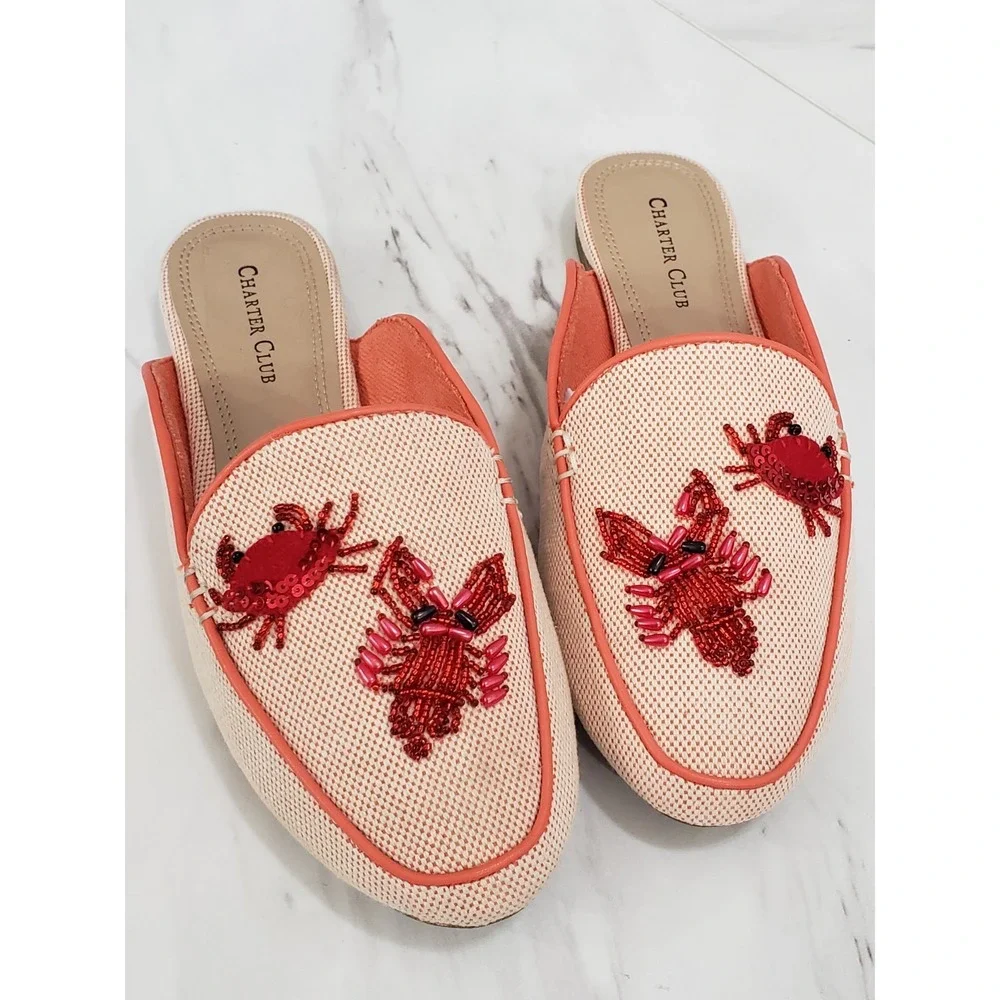 NEW Beaded SIZE 7.5 Charter Club Lobster Crab Coastal Loafer Boat Shoe Slip‎ On